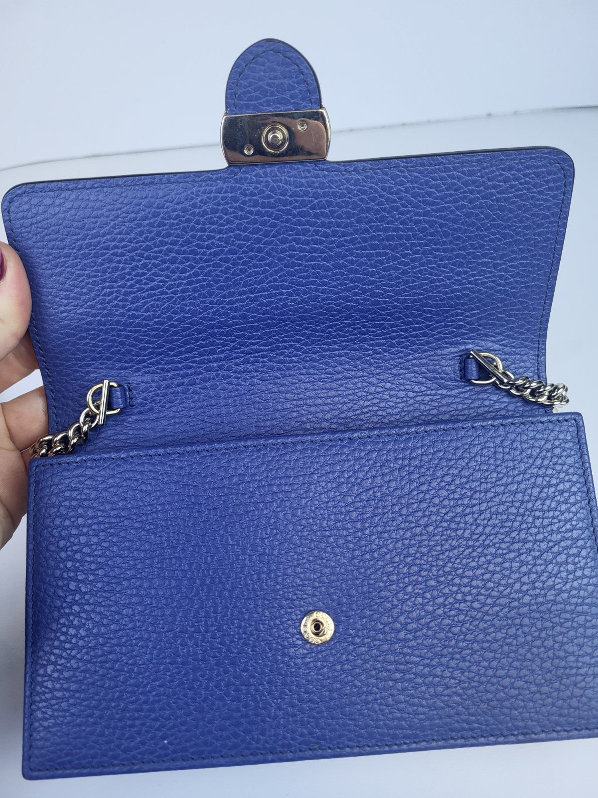 Gucci Interlocking Wallet on Chain Blue Leather
