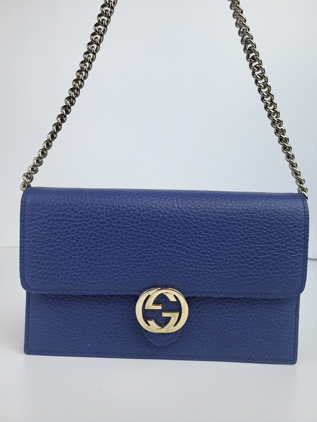 Gucci Interlocking Wallet on Chain Blue Leather