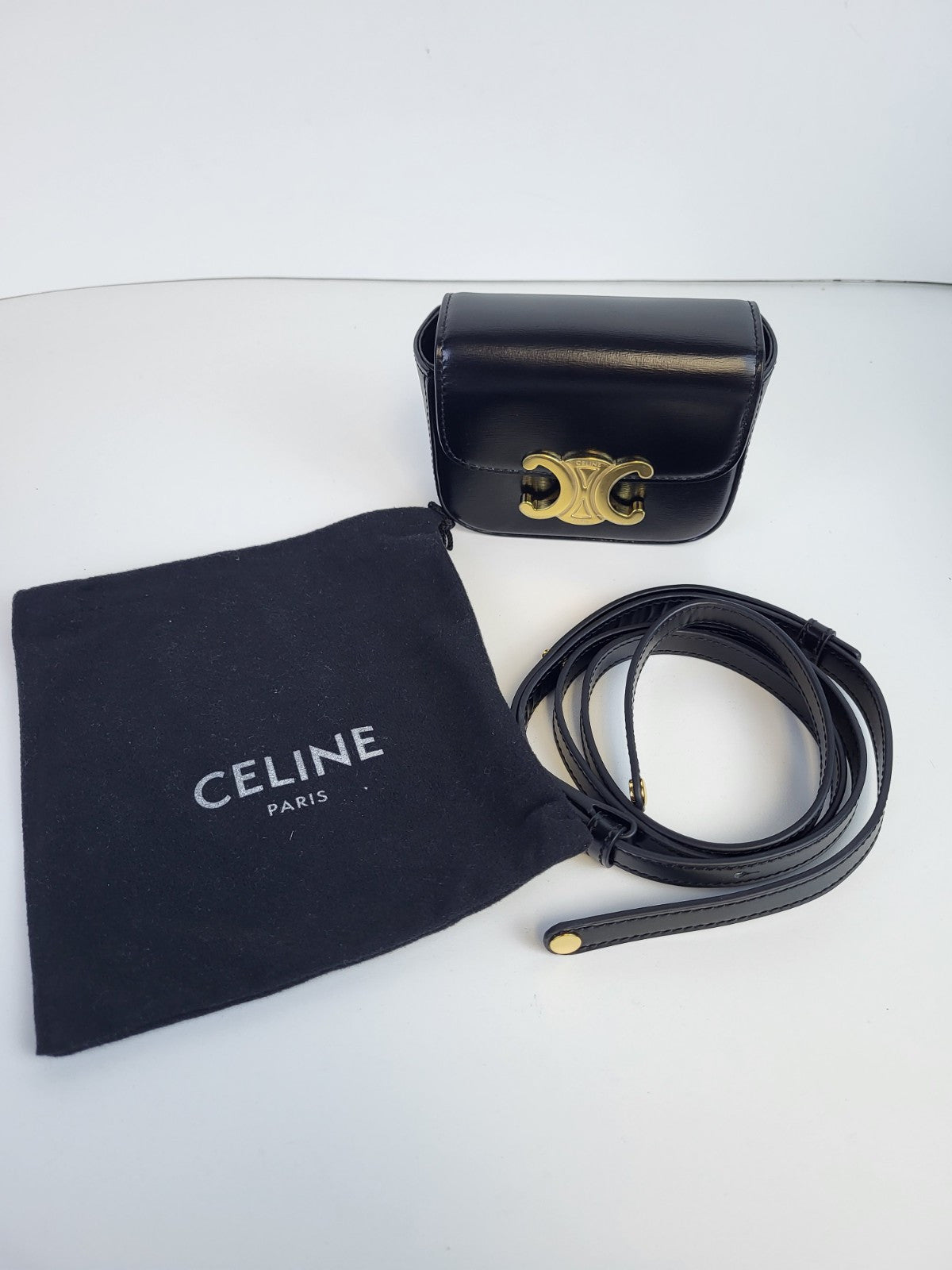 Celine Mini Claude Triomphe in Shiny Calfskin Black
