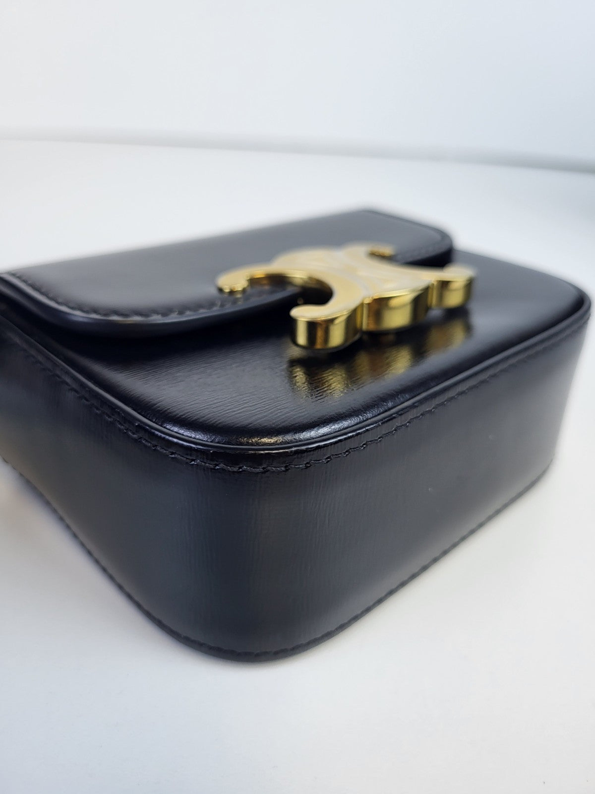 Celine Mini Claude Triomphe in Shiny Calfskin Black