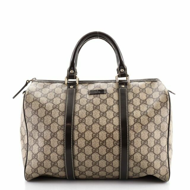 Gucci Joy Beige Strap Boston Bag Medium Brown Canvas
