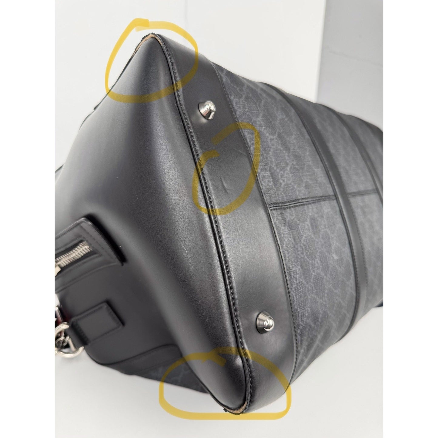 Gucci GG Black Medium Duffle Bag with Leather Trim