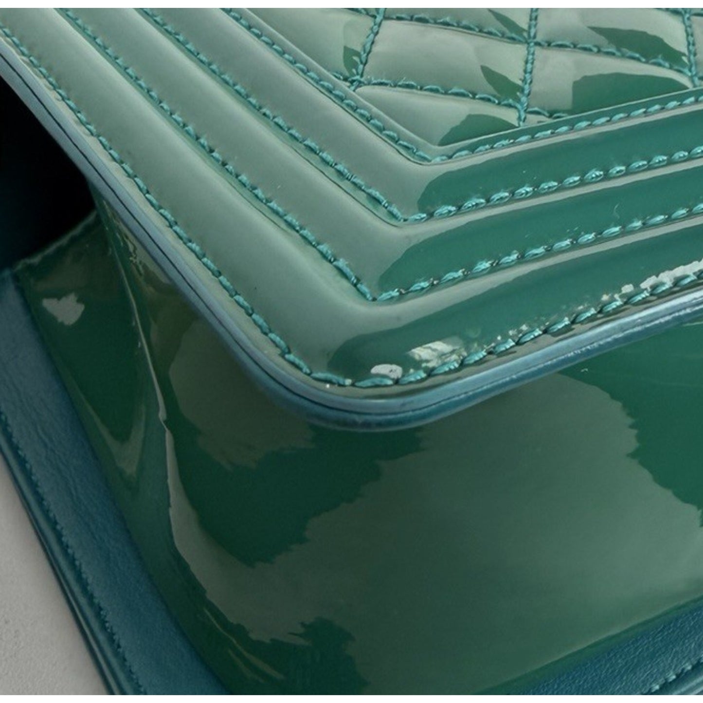 Chanel Boy Small Bag Crafted From Glossy Quilted Green Calfskin Leather 2015 E-3