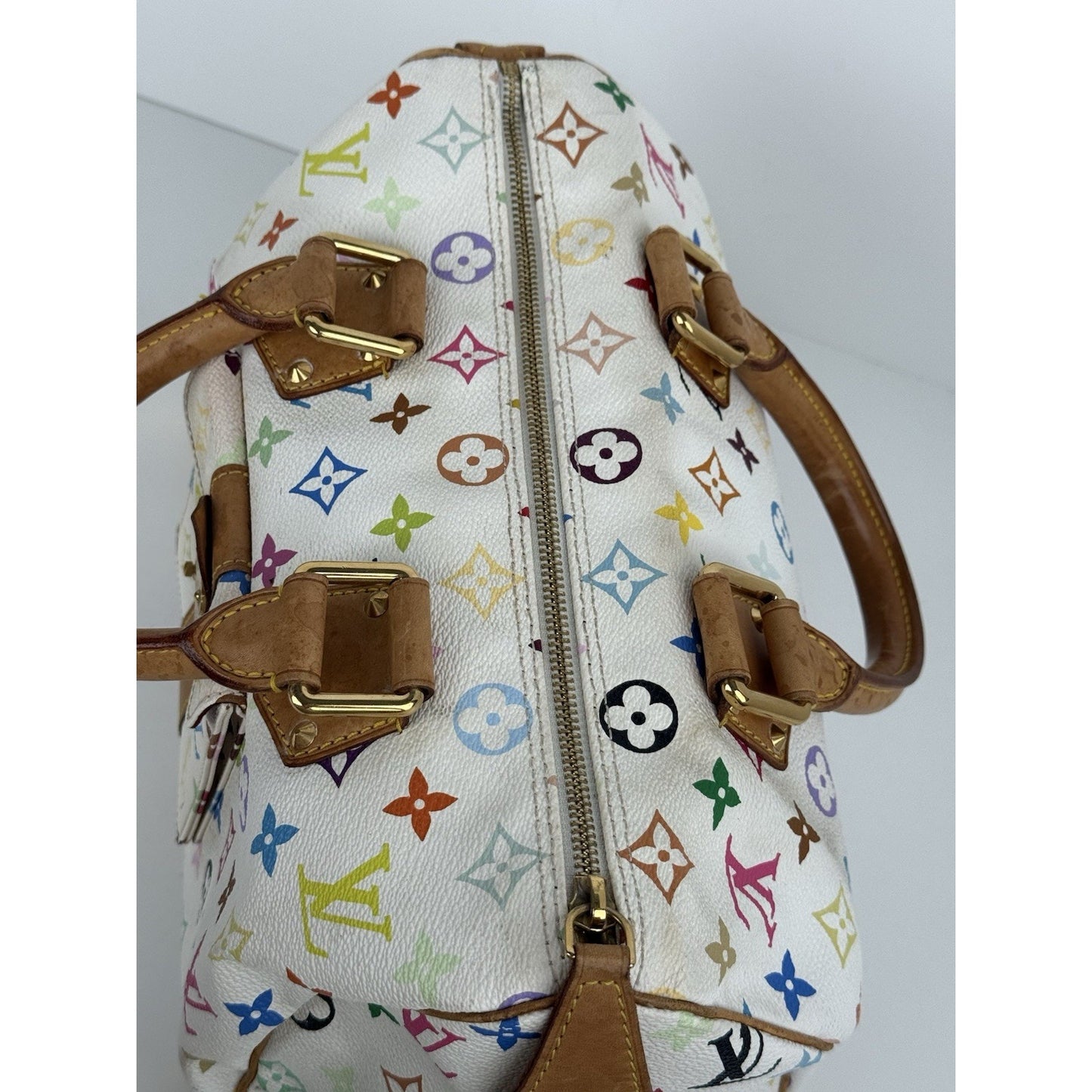 LOUIS VUITTON Speedy 30 Handbag White & Multicolor Monogram Canvas