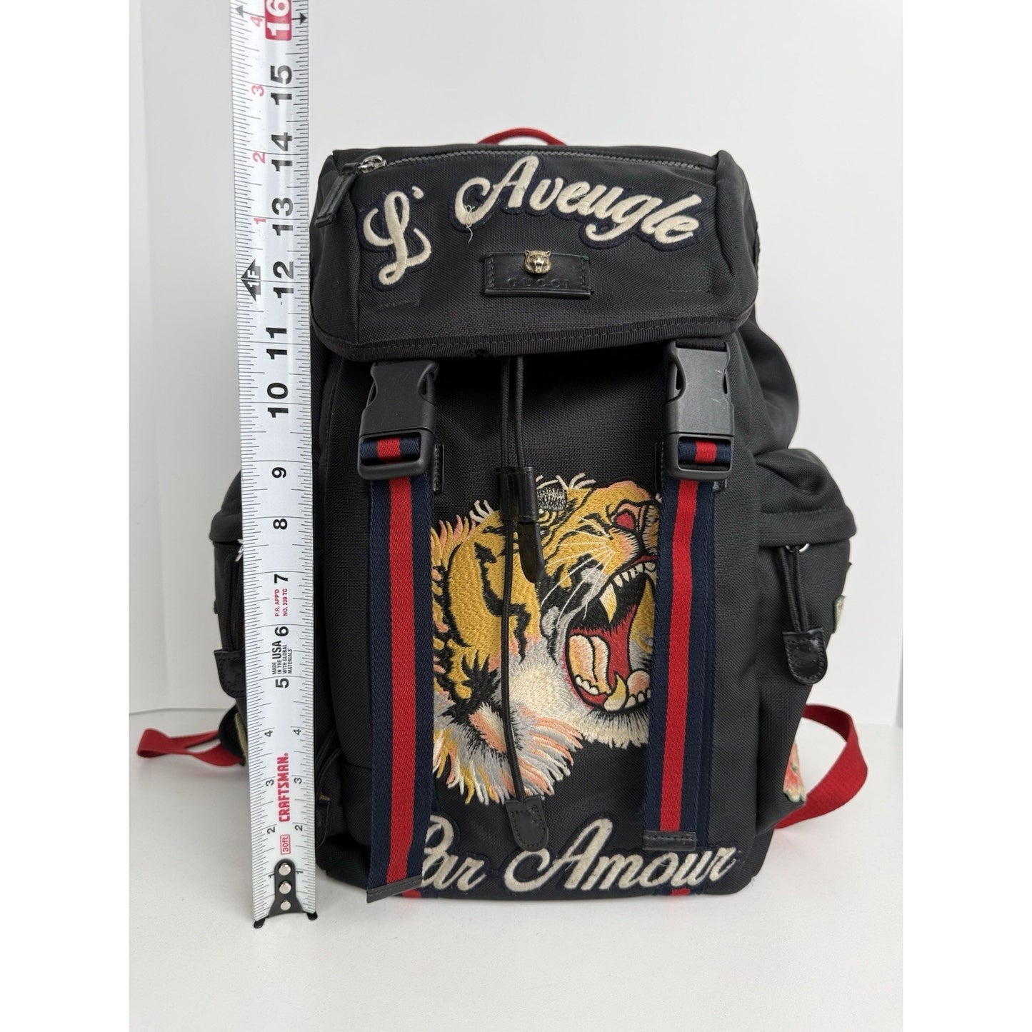 Gucci Animalier Tiger Head Embroidered Backpack Black Floral Butterfly