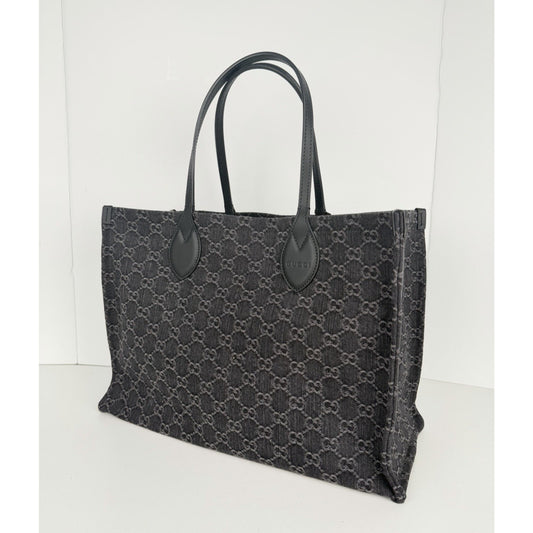Gucci Ophidia Tote Bag Large in Black GG Monogram Denim S