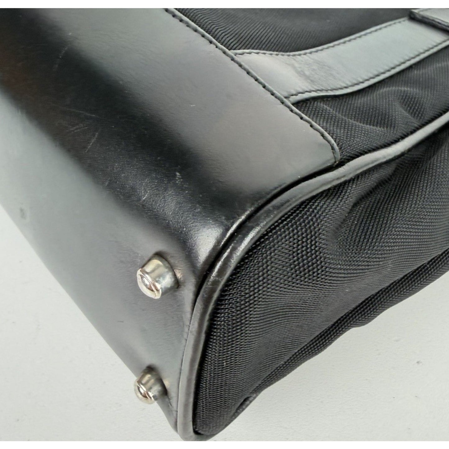 Gucci Nylon and Leather Tote Bag in Black with Metal Charm Vintage S04