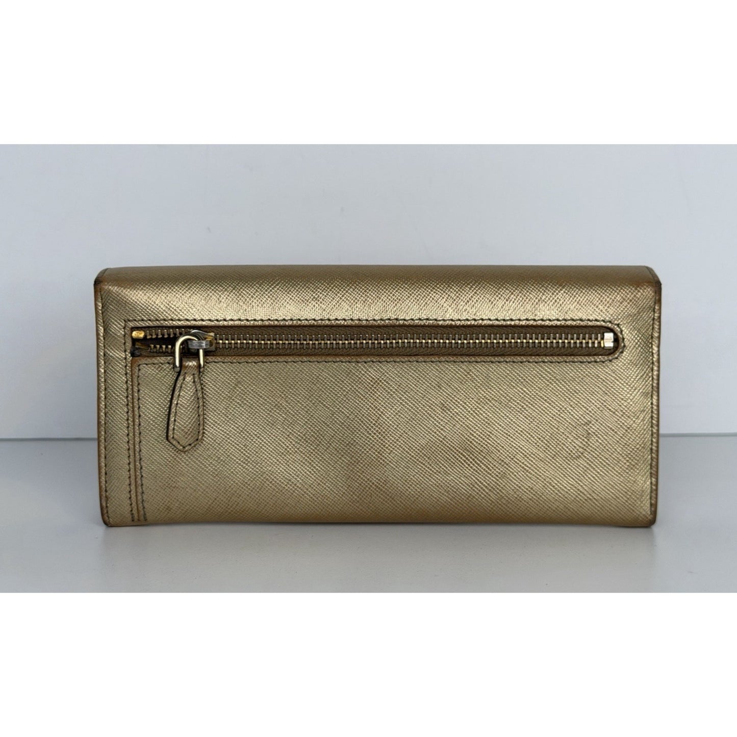 Prada Saffiano Bow Continental Wallet in Crosshatch-Textured Calf Leather