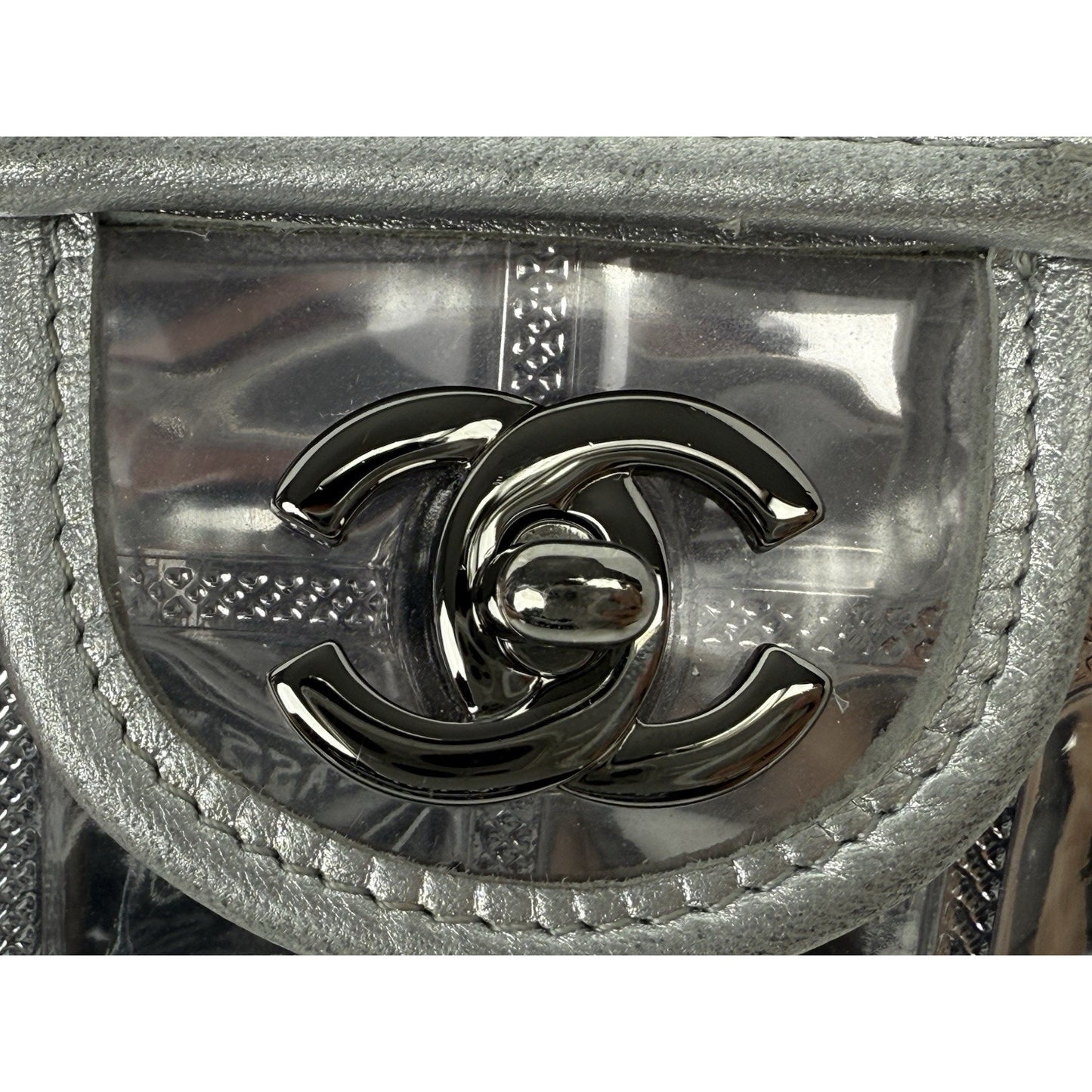 Chanel Classic Flap Ice Cube Chocolate Bar Metallic Silver PVC with Leather Trim