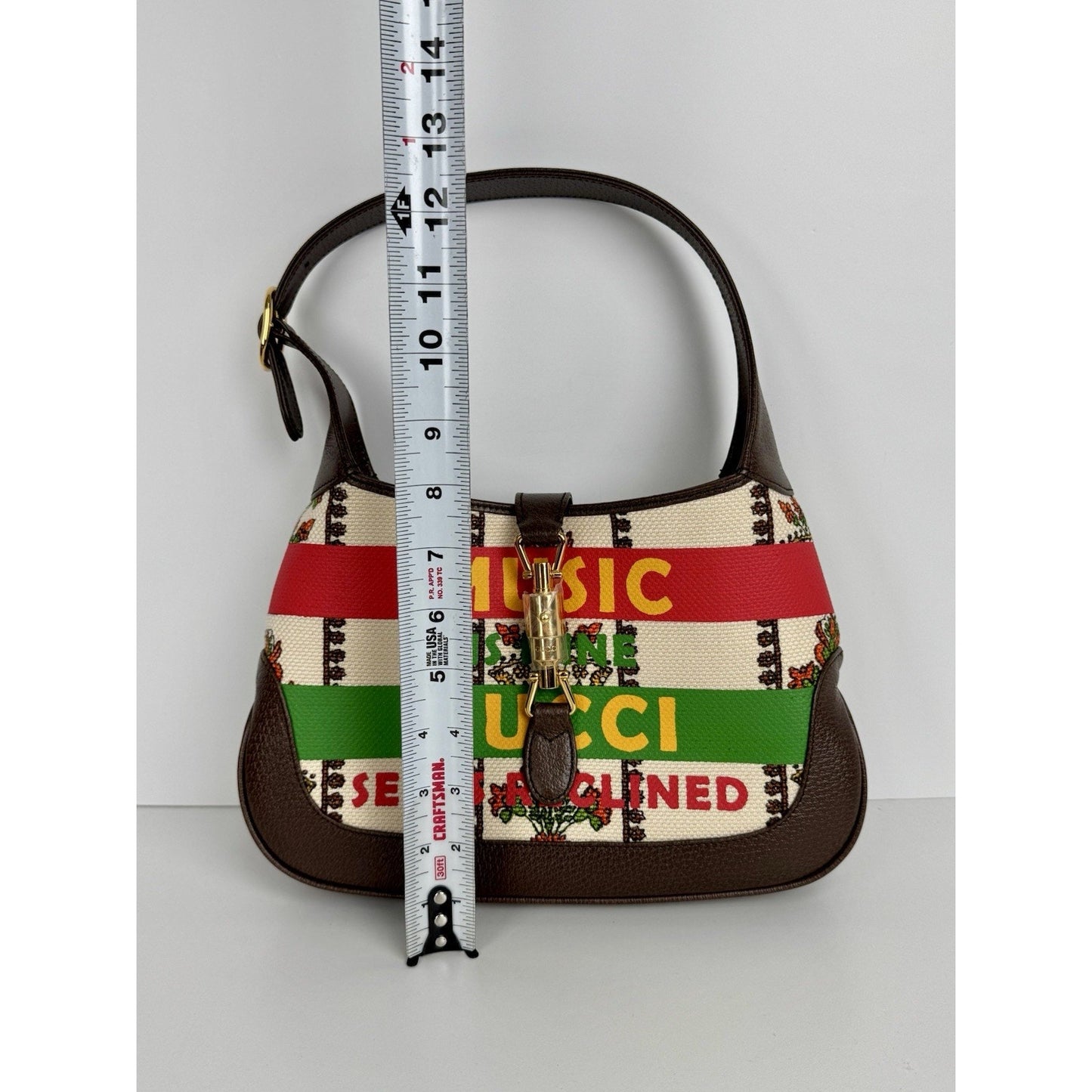 Gucci Jackie 1961 Small 100 Centennial Music Bag Canvas Leather Gold HW B-9