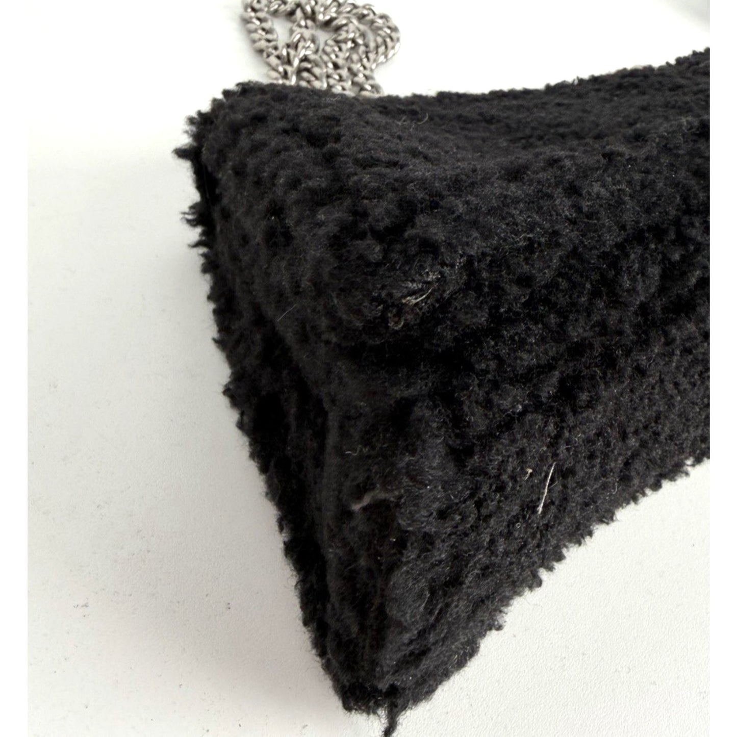 Balenciaga Crush Small Chain Bag in Black Curly Fake Shearling E6