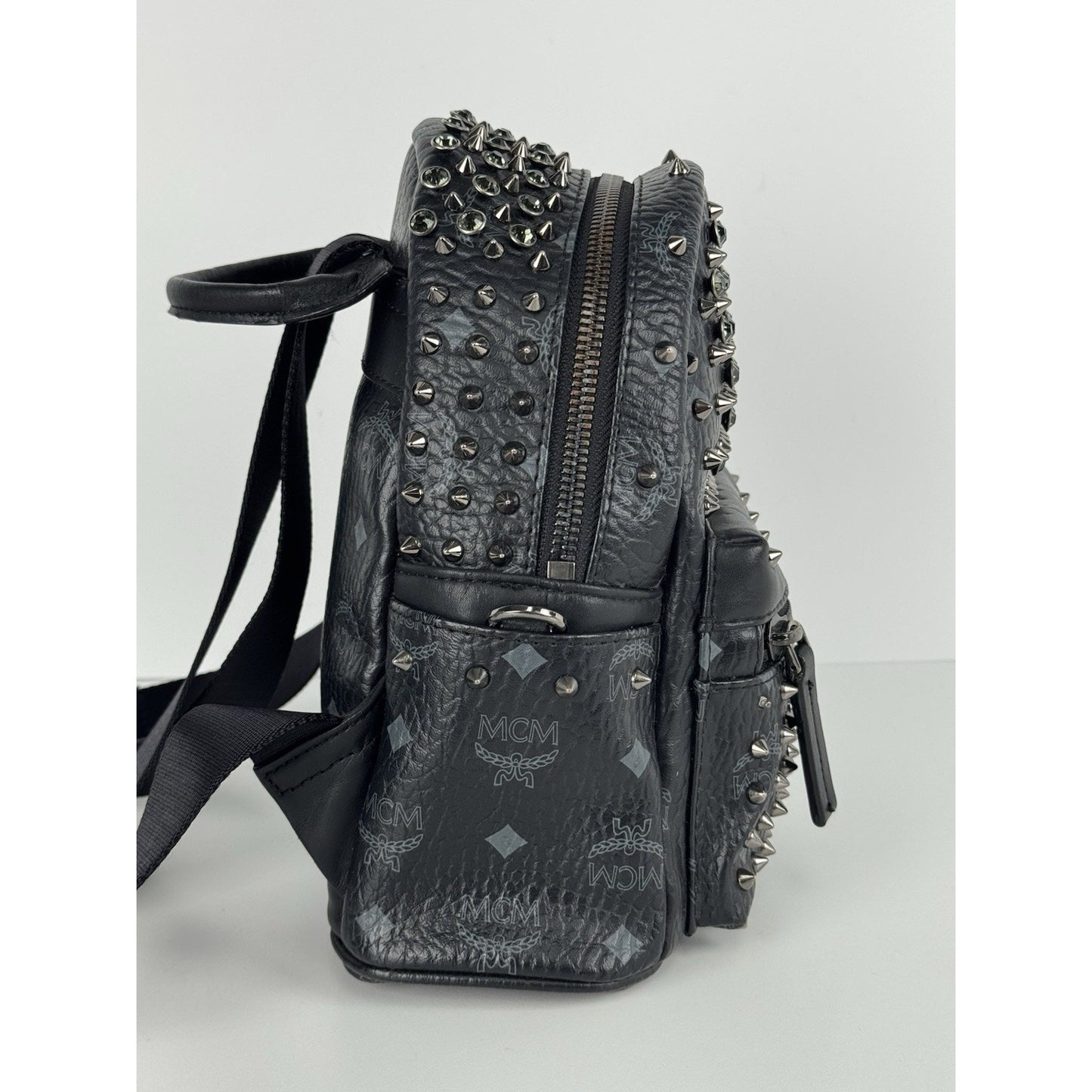 MCM Pearl Stud Stark Backpack in Black Grained Leather B-1