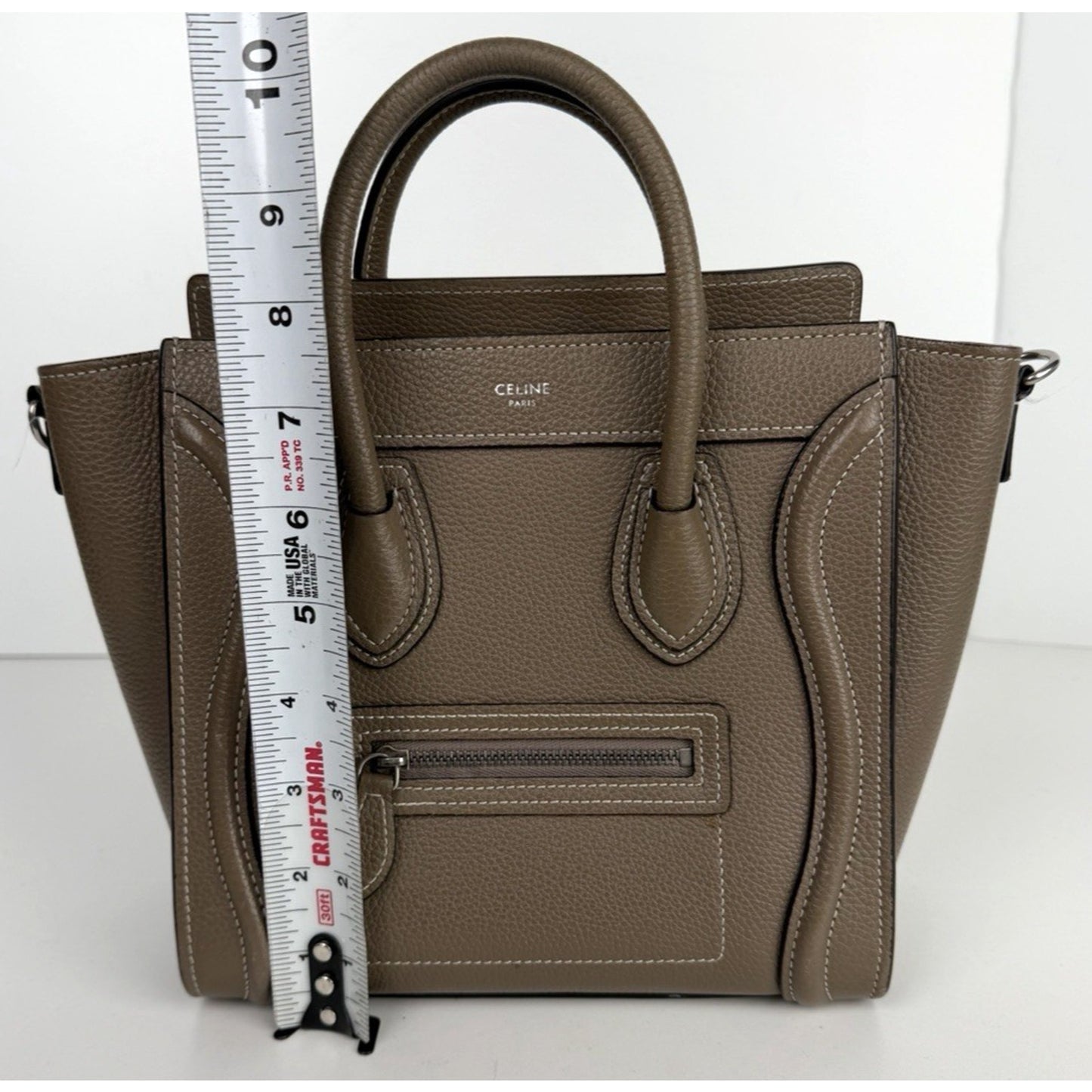 Celine Luggage Nano Bag in "Souris" Taupe Shade Drummed Calfskin Leather S05