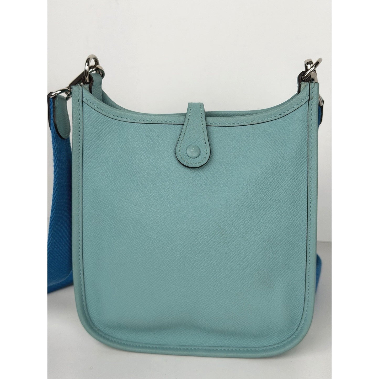 Hermes Evelyne TPM 16 Gen III Bag in Bleu Atoll and Canvas Shoulder Strap 2017D1