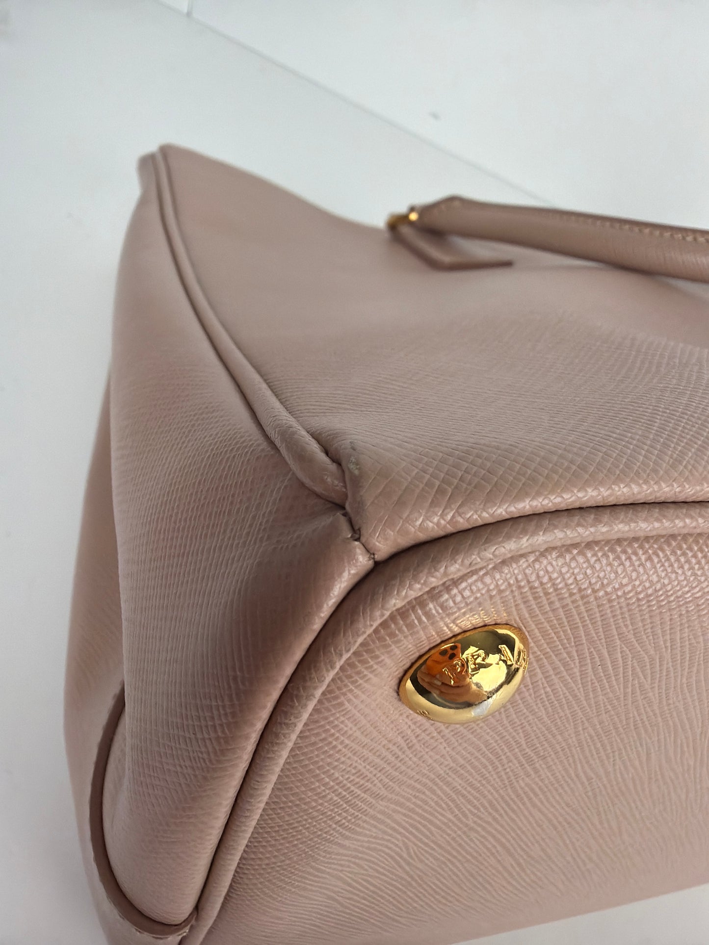 Prada Saffiano Leather Satchel Bag Beige