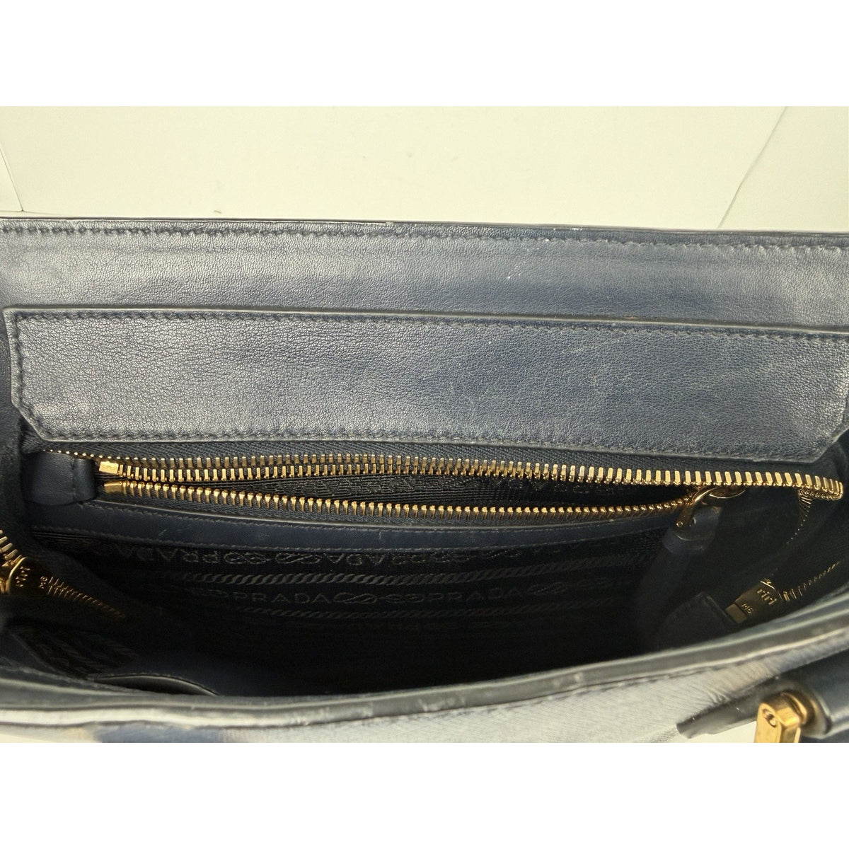 Prada Saffiano Small Top Handle Tote Bag in Blue Leather Gold-Tone Hardware S-05