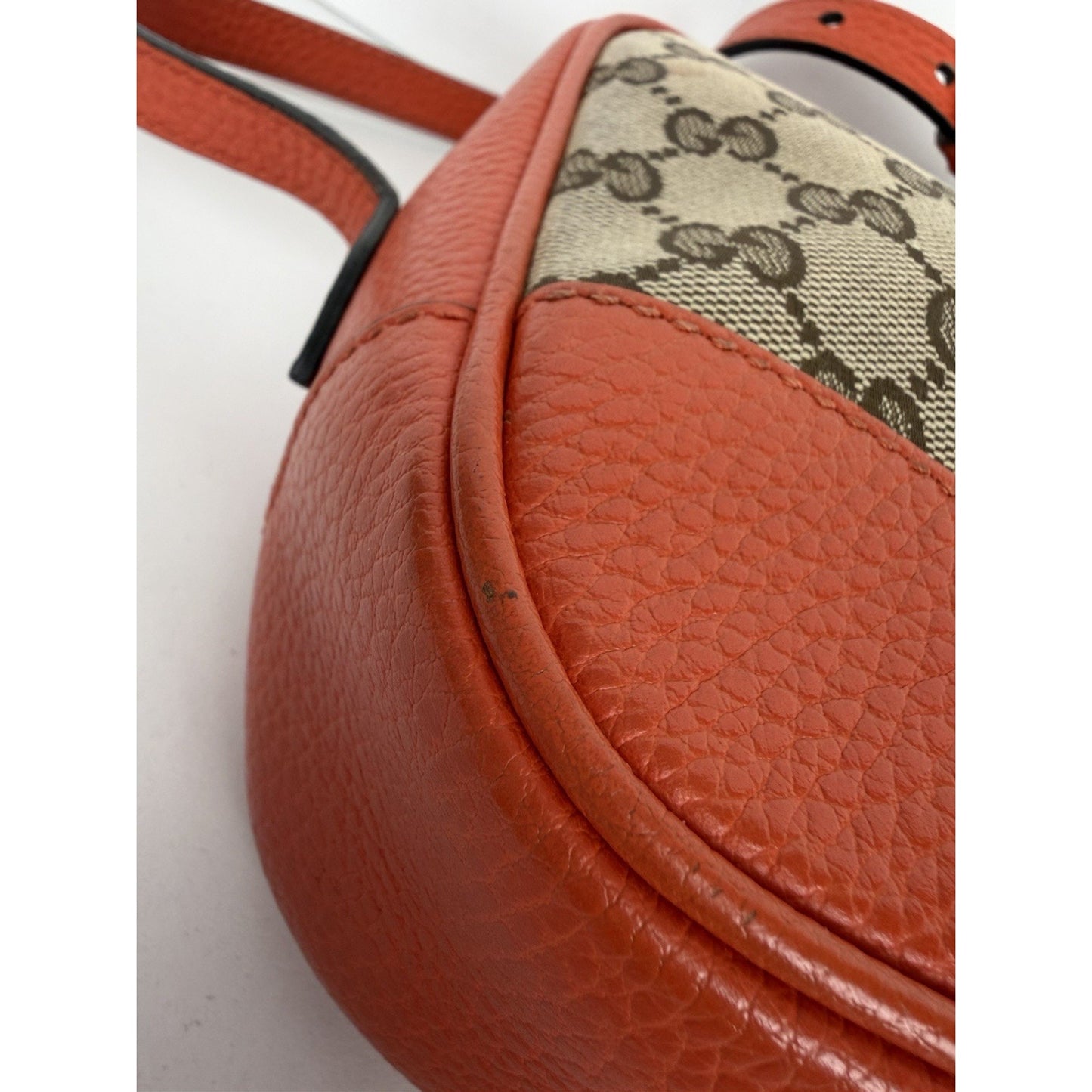 Gucci Bree Camera Bag Beige&Ebony GG Monogram Canvas & Orange leather Trim S11