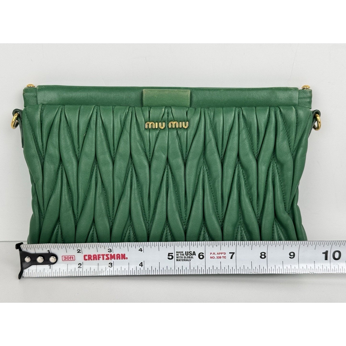 Miu Miu Green Matelasse Leather Clutch Bag Gold Hardware