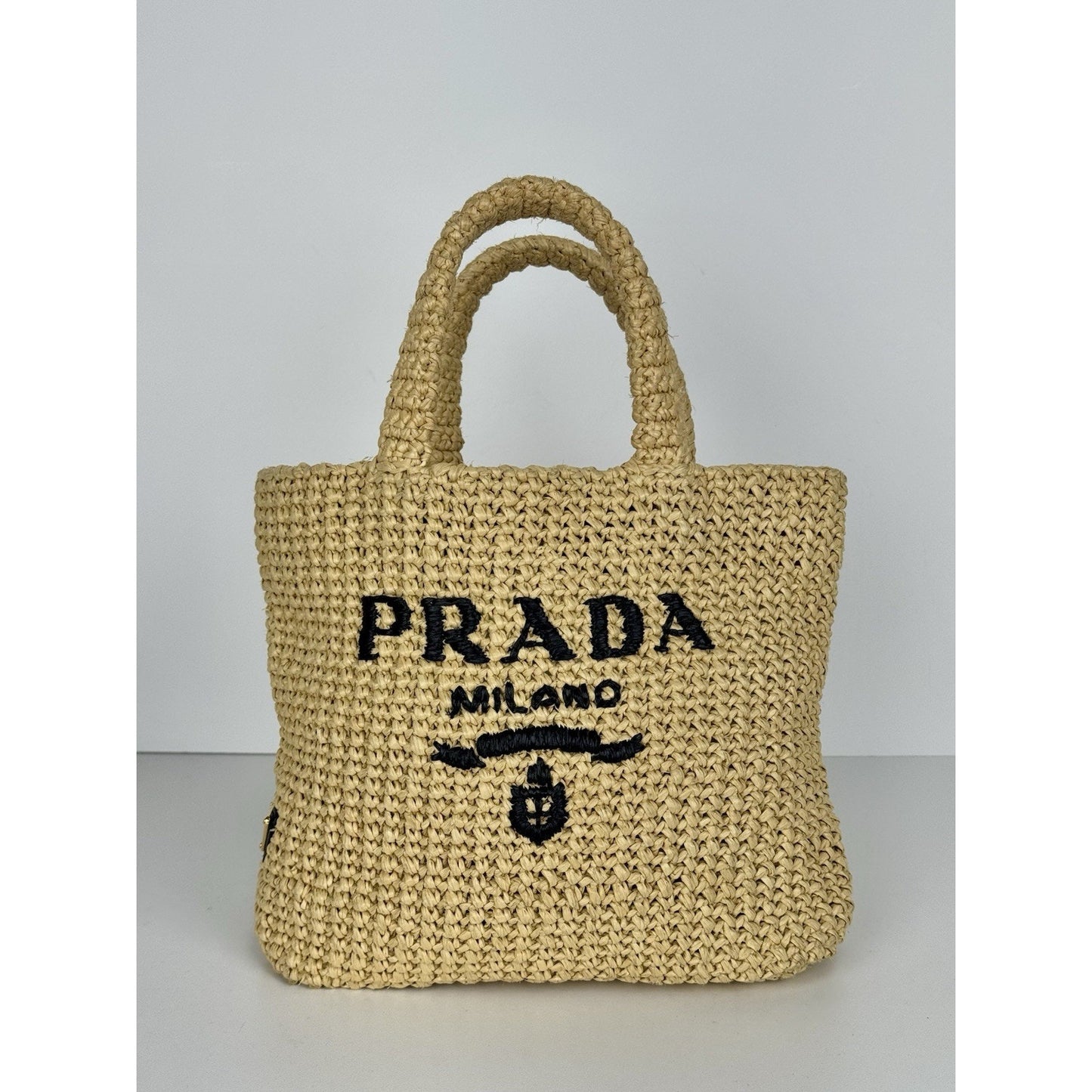 Prada Raffia Tote Bag Beige with Embroidered Logo B-2