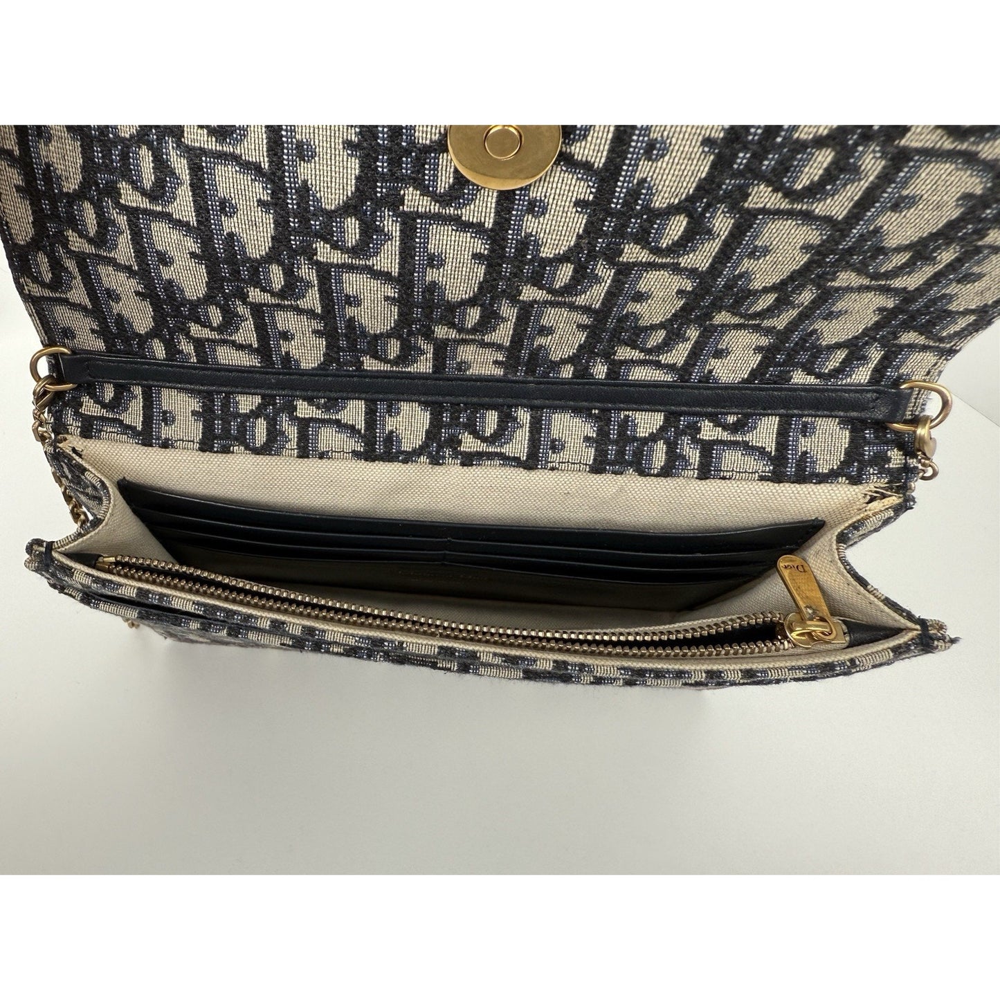 Blue Dior Oblique Jacquard Medium Saddle Pouch with Chain