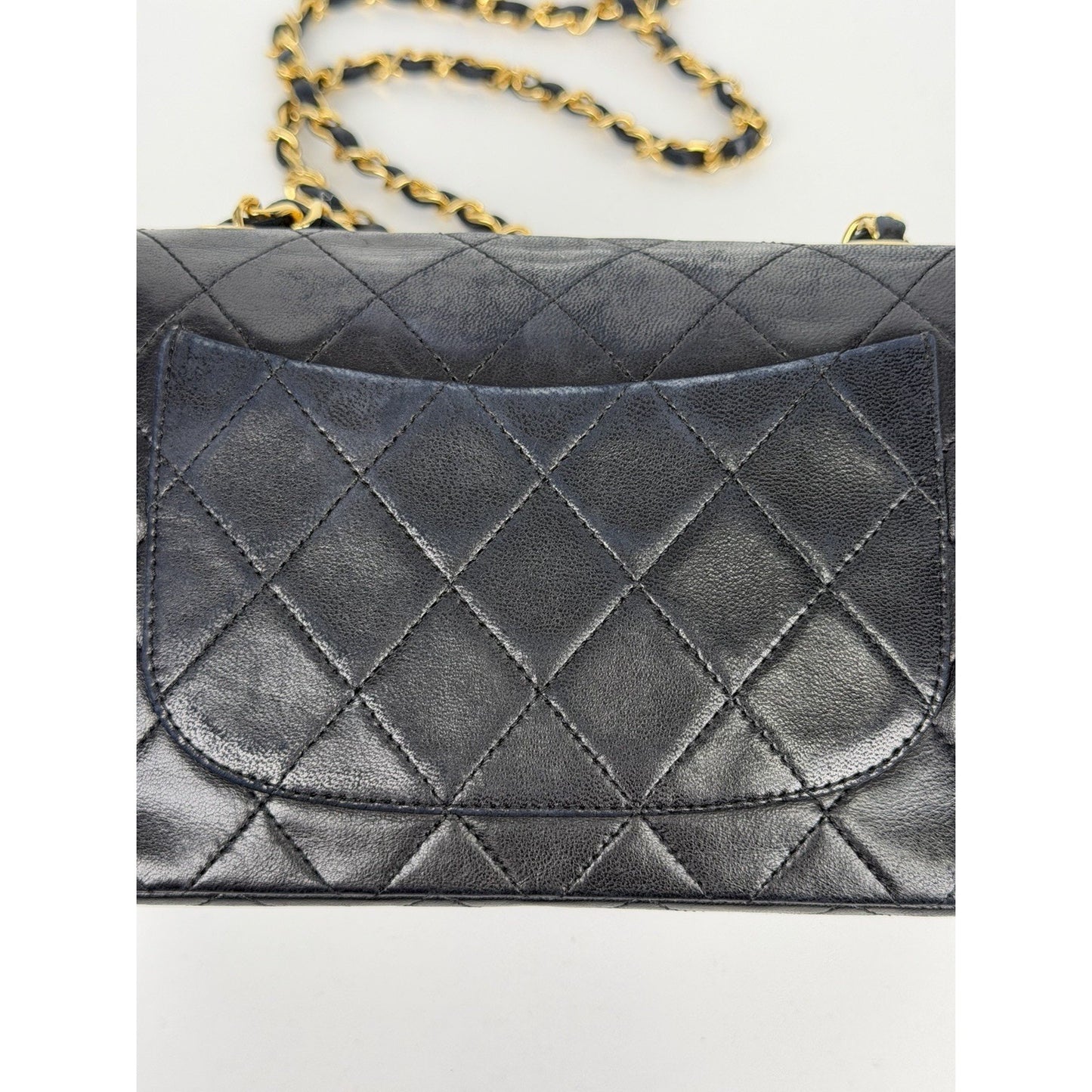 Chanel Vintage Mini Square Classic Flap bag Black Lambskin Leather D1