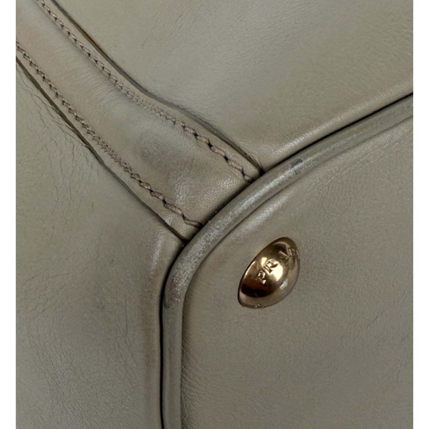 Prada Visone City Calf Leather Tote Bag Large Double Handle in Taupe S