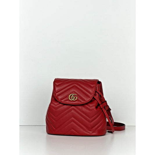 Gucci Marmont Drawstring Mini Backpack Matelasse Leather Red