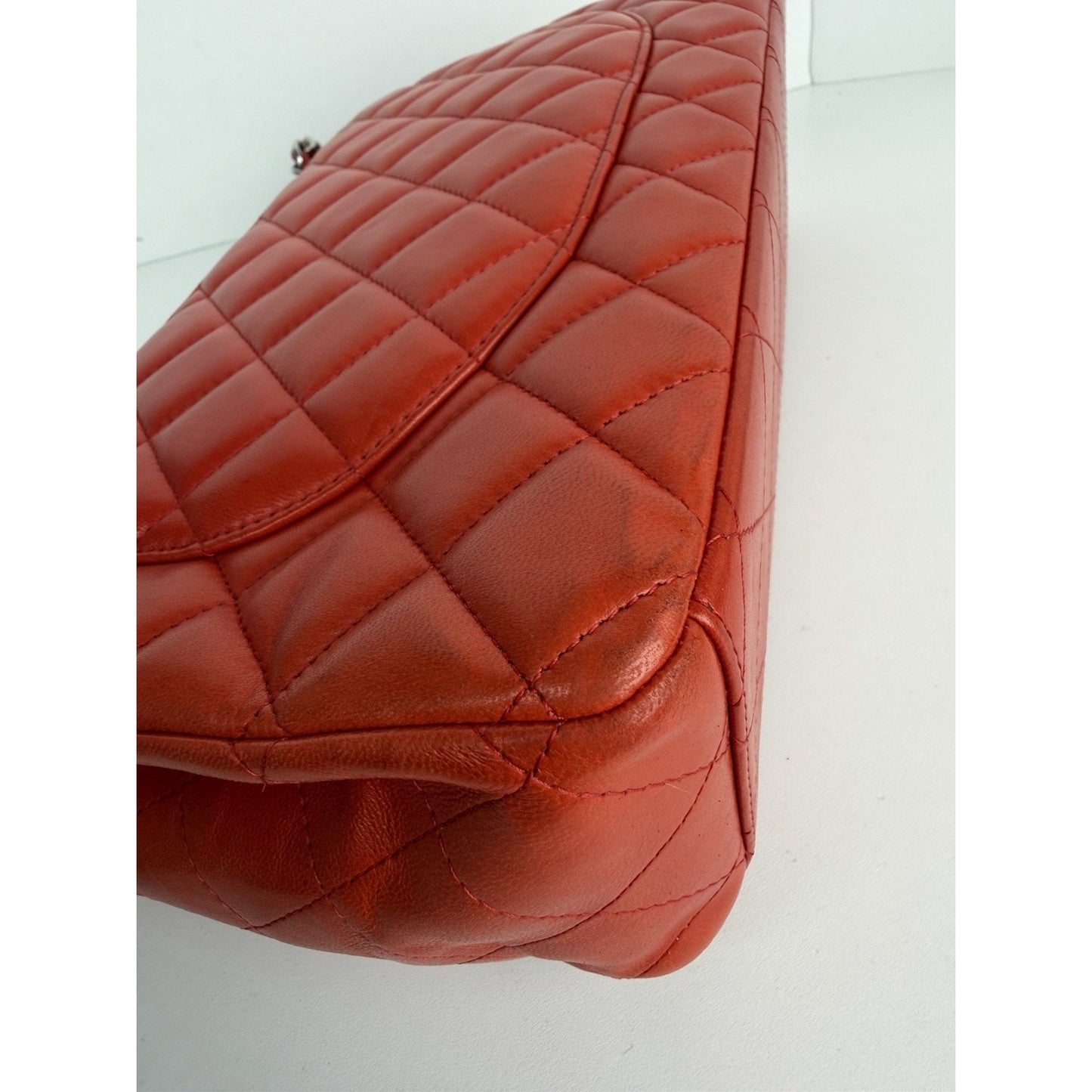 Chanel Classic Double Flap Maxi Bag in Orange Red Quilted Leather 2011 C8