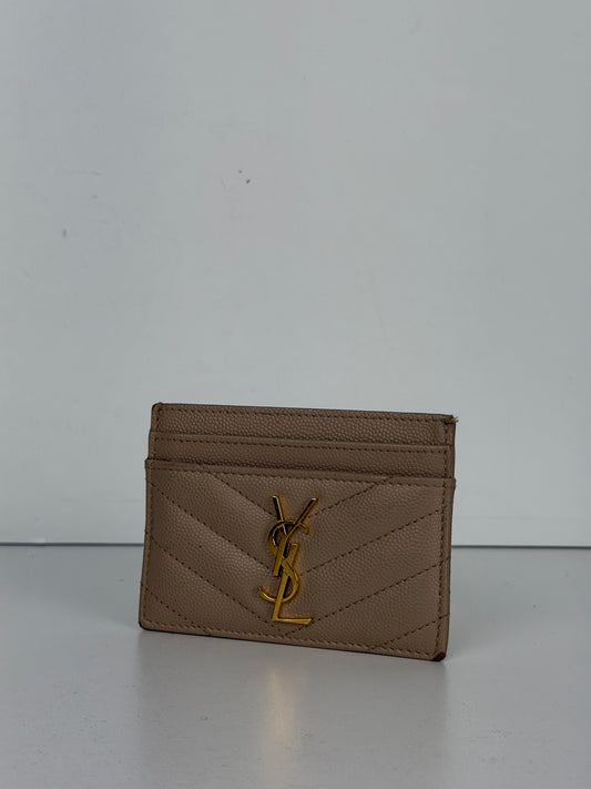 Saint Laurent Cassandre Matelasse Card Case in Beige Grain De Poudre Leather K-3