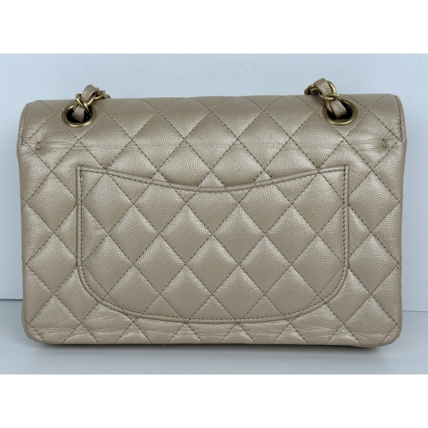 Chanel Timeless Classic Medium Double Flap Bag Beige Caviar Leather B-4