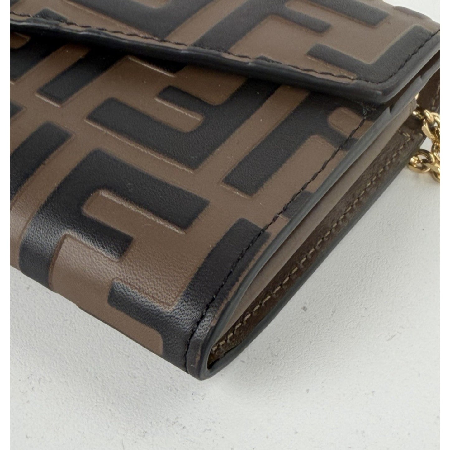 Fendi FF Diamonds Wallet on Chain Bag in Brown Leather Gold HW S08