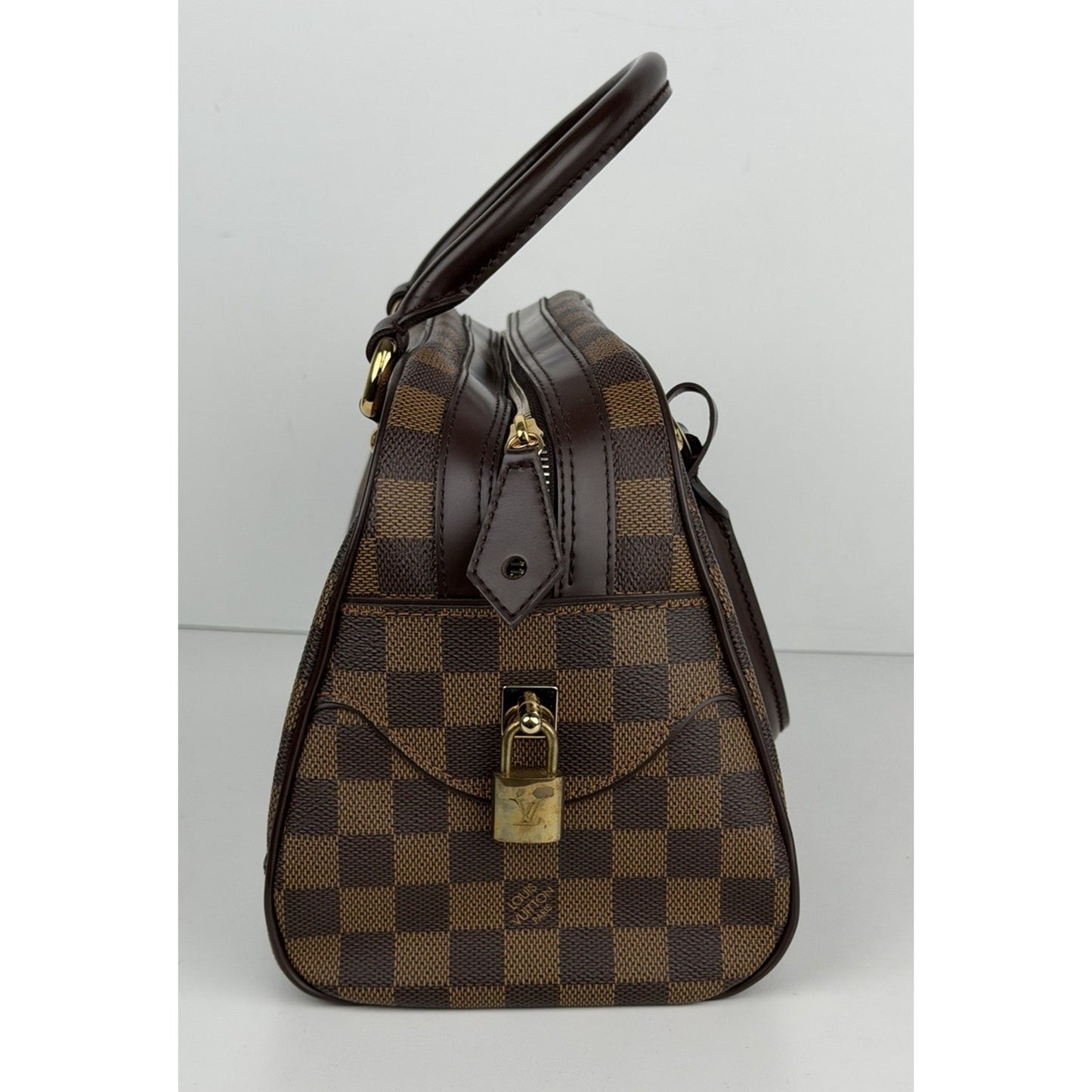 Louis Vuitton Duomo HandBag Damier Ebene & Brown Pattern Leather Handles 2006 S