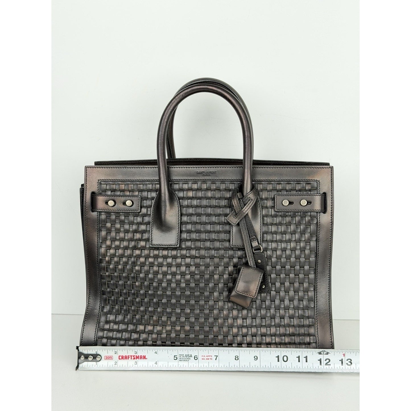 Saint Laurent Woven Sac de Jour Top Handle Bag Small in Black Leather S
