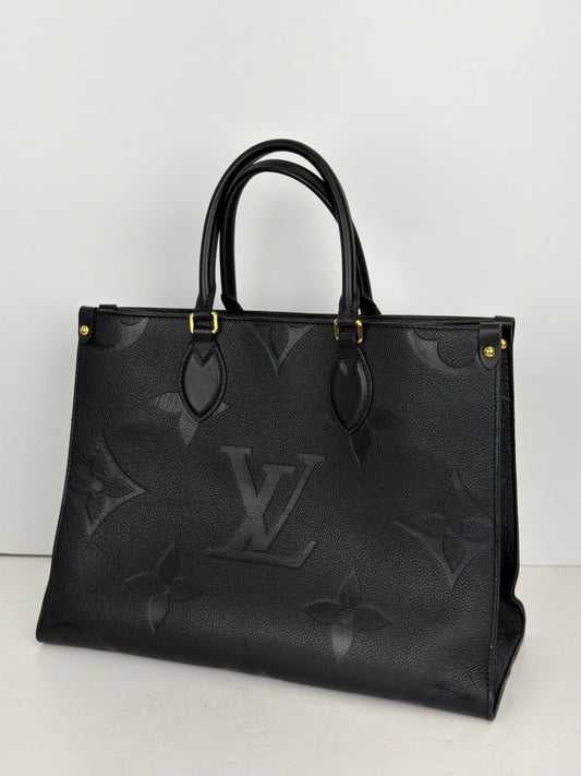 Louis Vuitton OnTheGo Tote Bag MM in Black Giant Monogram Empreinte Leather NFC YC5