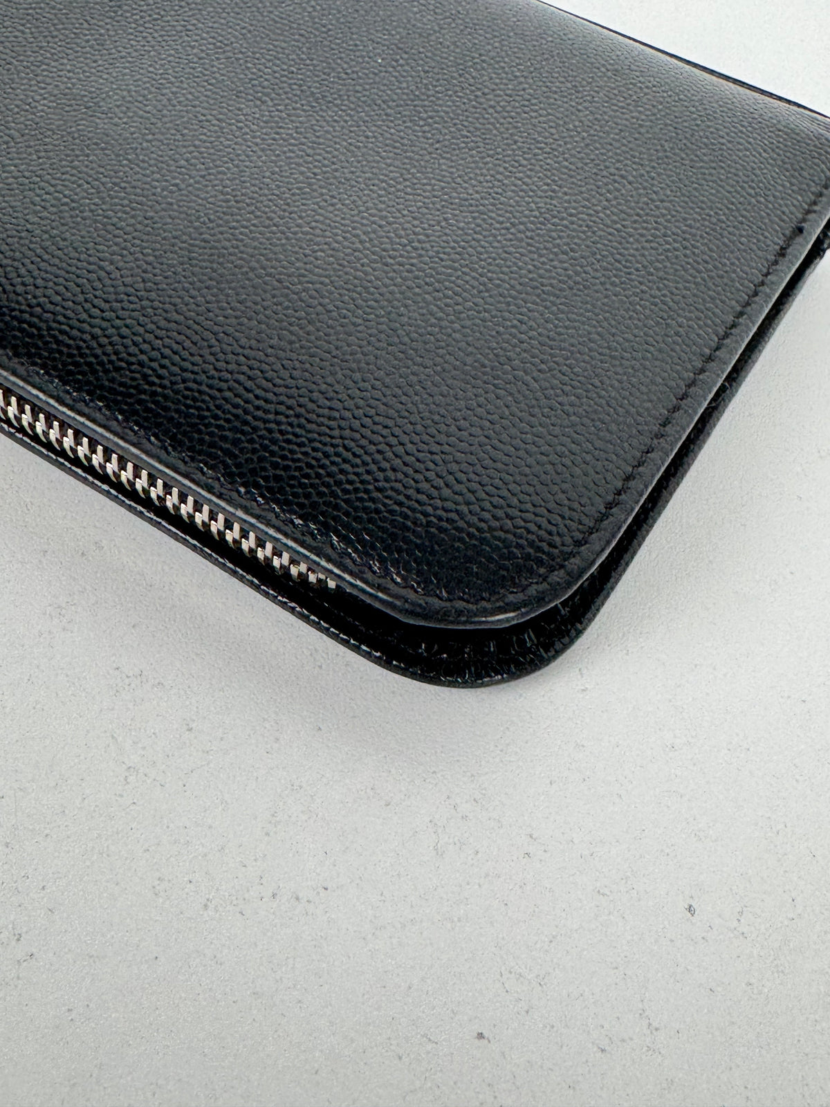 Saint Laurent Zip Around Wallet in Black Grain de Poudre Embossed Leather K3