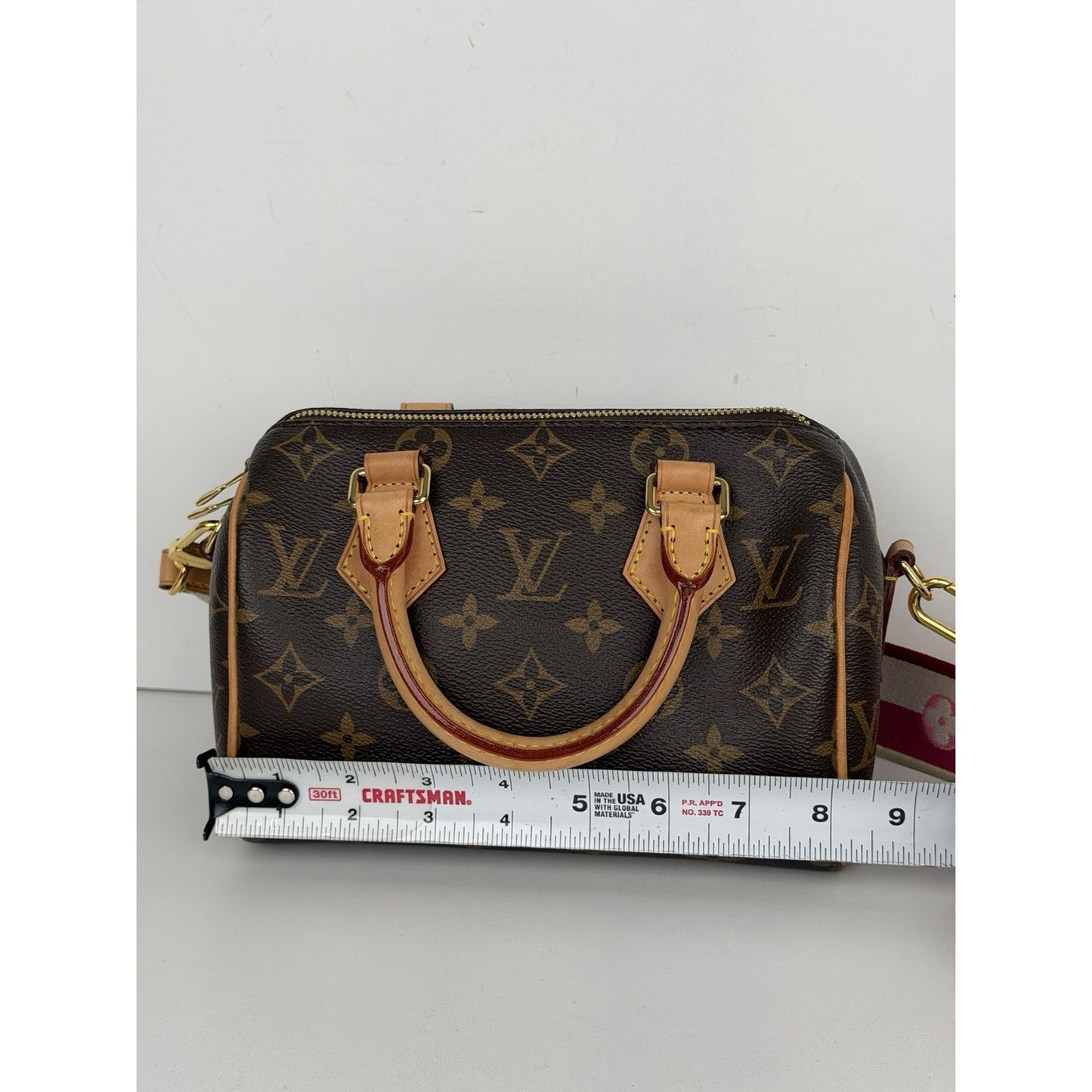 Louis Vuitton Speedy 20 HandBag Bandouliere Monogram Canvas & Pink Strap NFC E1