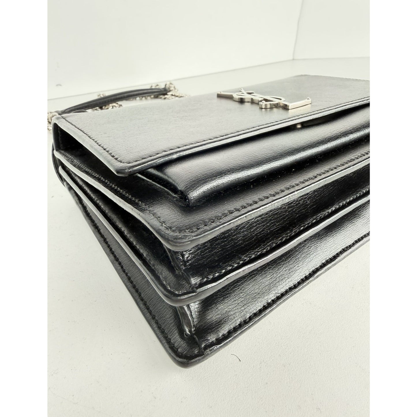 Saint Laurent Sunset Chain Crossbody Bag Medium in Black Leather with SH S11