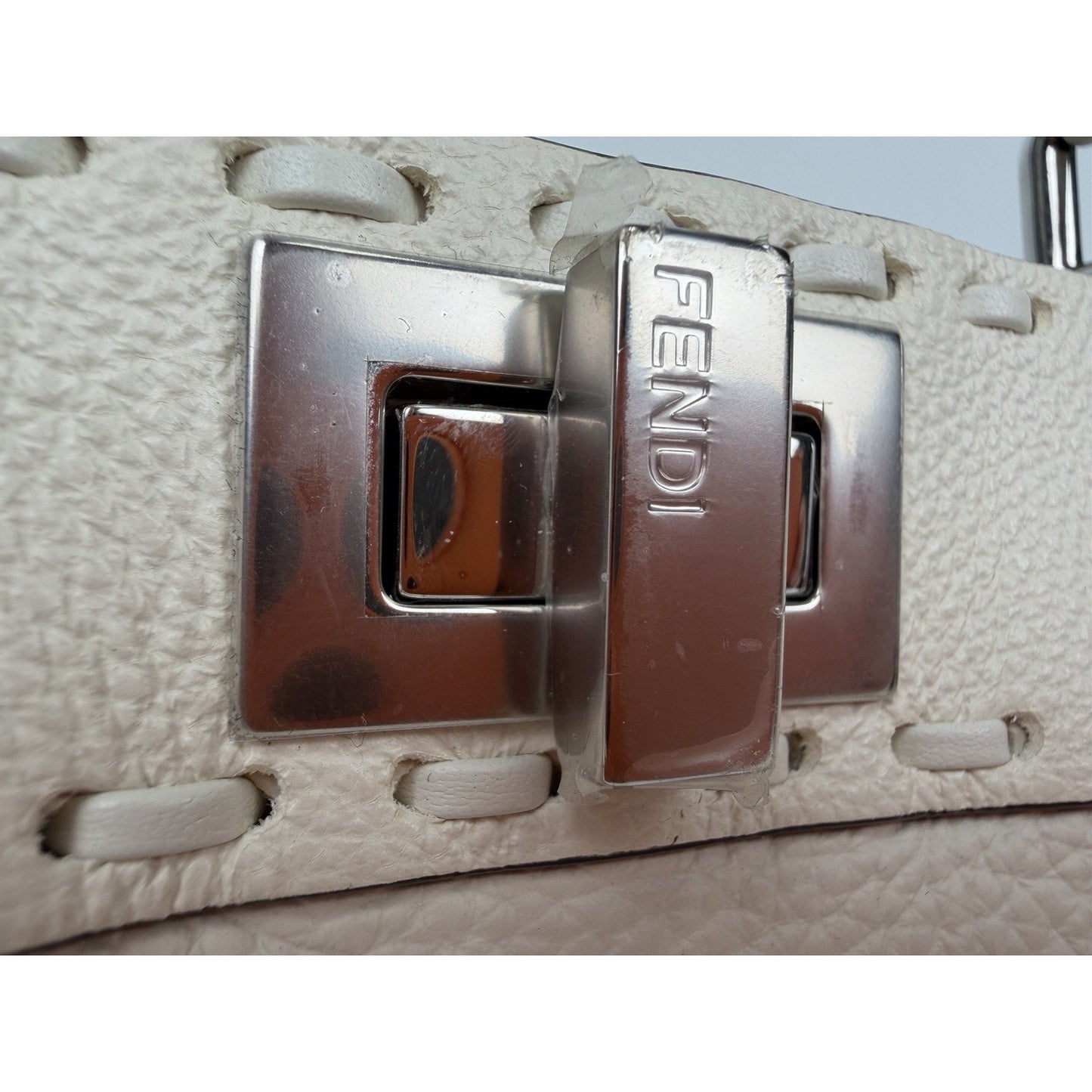 Fendi Peekaboo ISeeU Mini Bag White Cuoio Romano Leather Silver-Tone Hardware B1