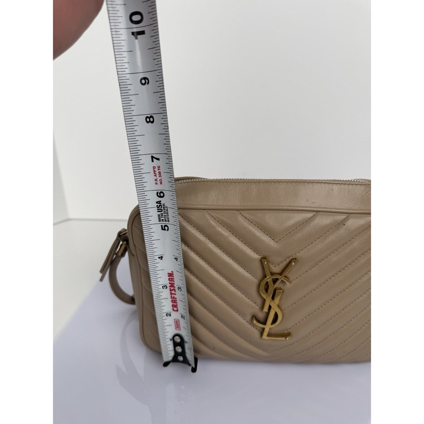 Saint Laurent Camera Bag Calfskin Matelasse Monogram Lou Beige