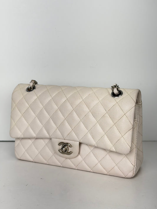 Chanel Caviar Quilted Medium Double Flap Bag in White 2020 D-6