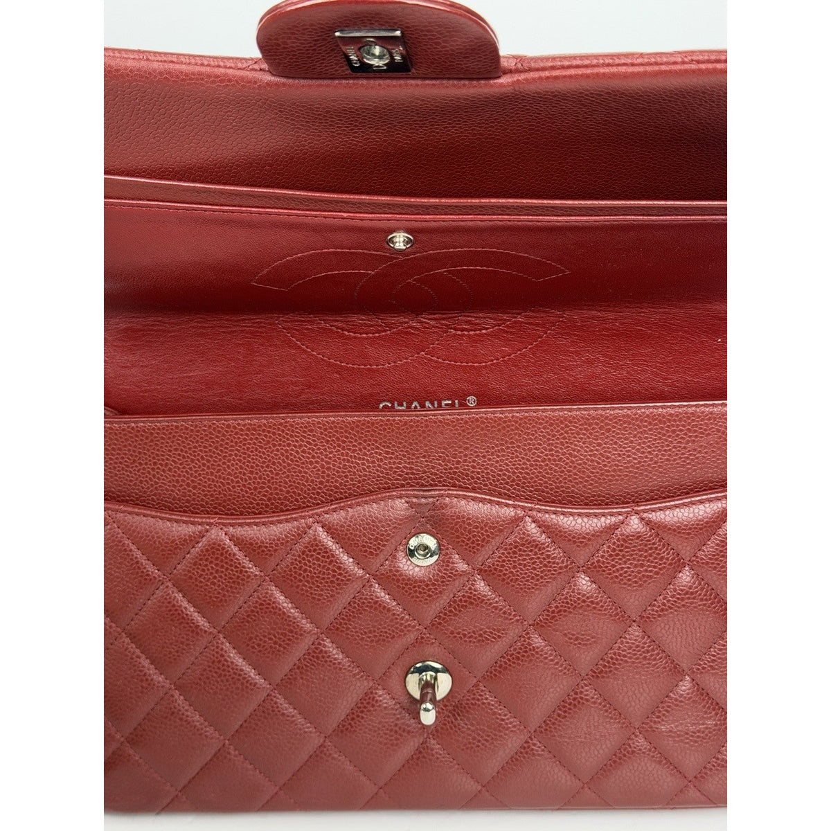 Chanel Jumbo Classic Flap Bag in Deep Red Caviar Quilted Leather 2013-2014 D1