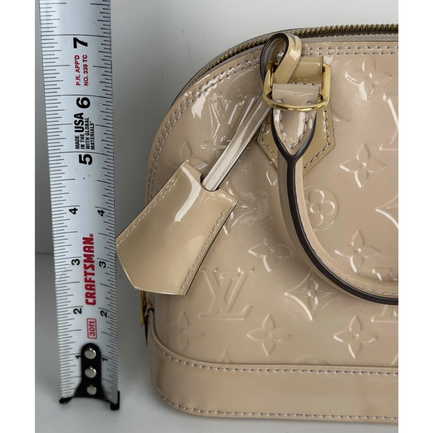 Louis Vuitton Alma Top Handle Bag BB Beige Leather Monogram Vernis 2013 S17