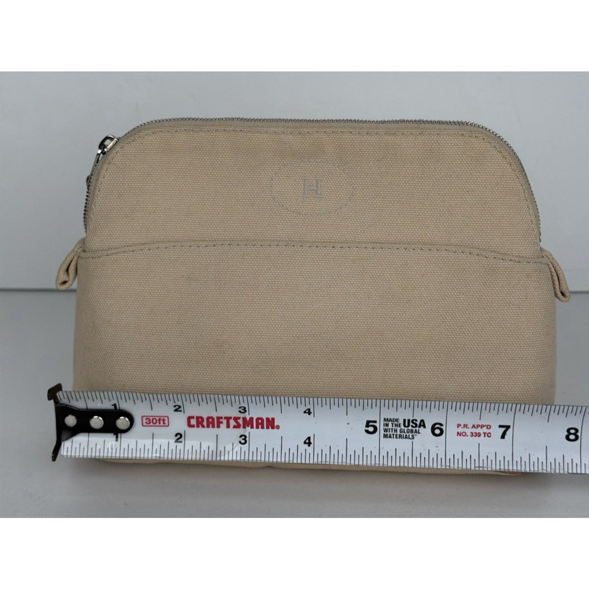 Hermes Cotton Canvas Toile Mini Bolide Travel Cosmetic Pouch Bag in Beige