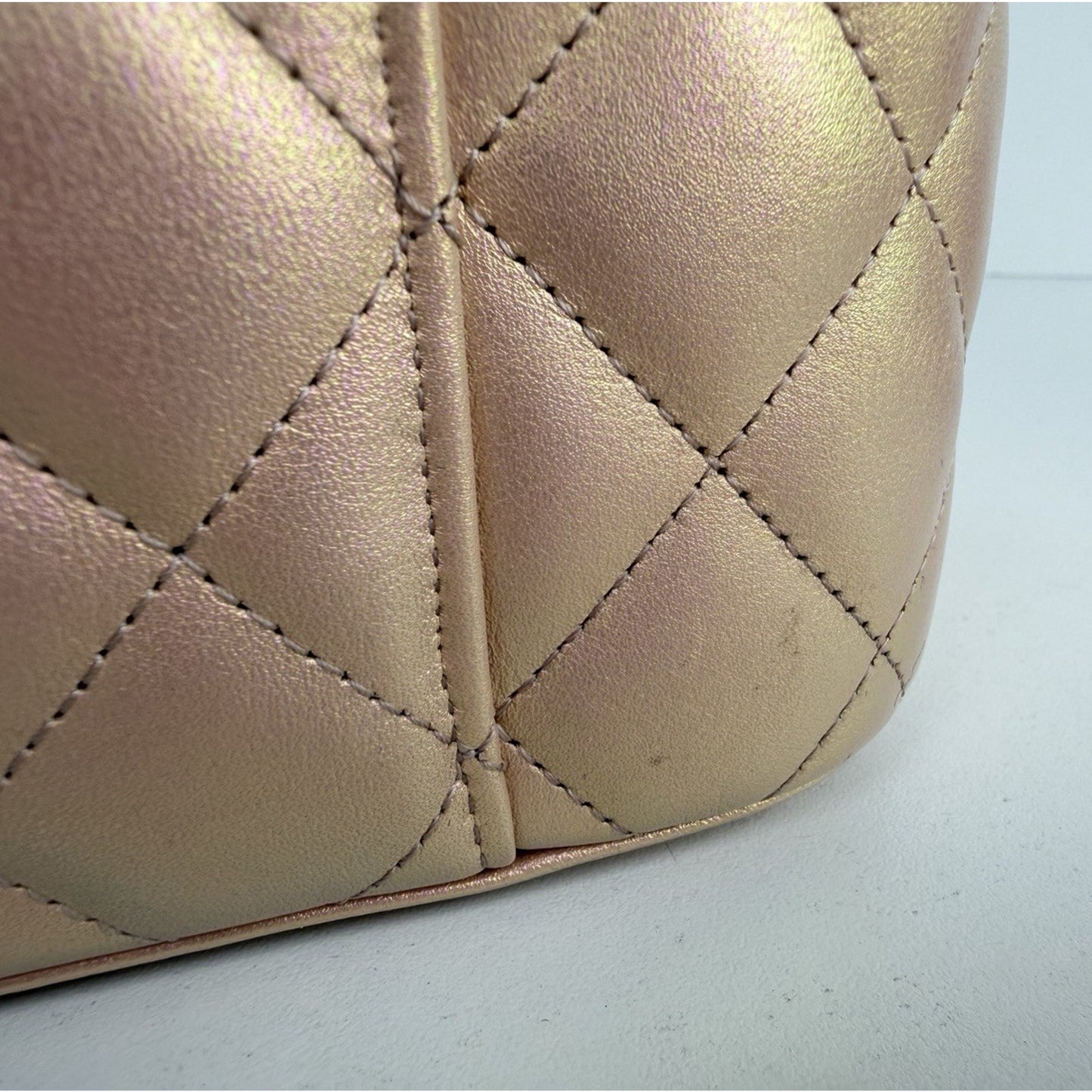 Chanel Small Top Handle Vanity Case Bag Iridescent Pink Quilted Leather NFC B