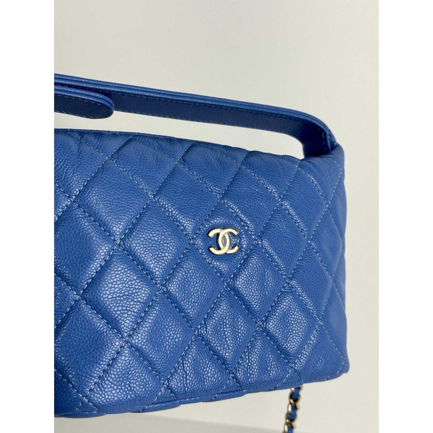 Chanel 25C Quilted Hobo Clutch with Chain Blue Caviar Leather C-8