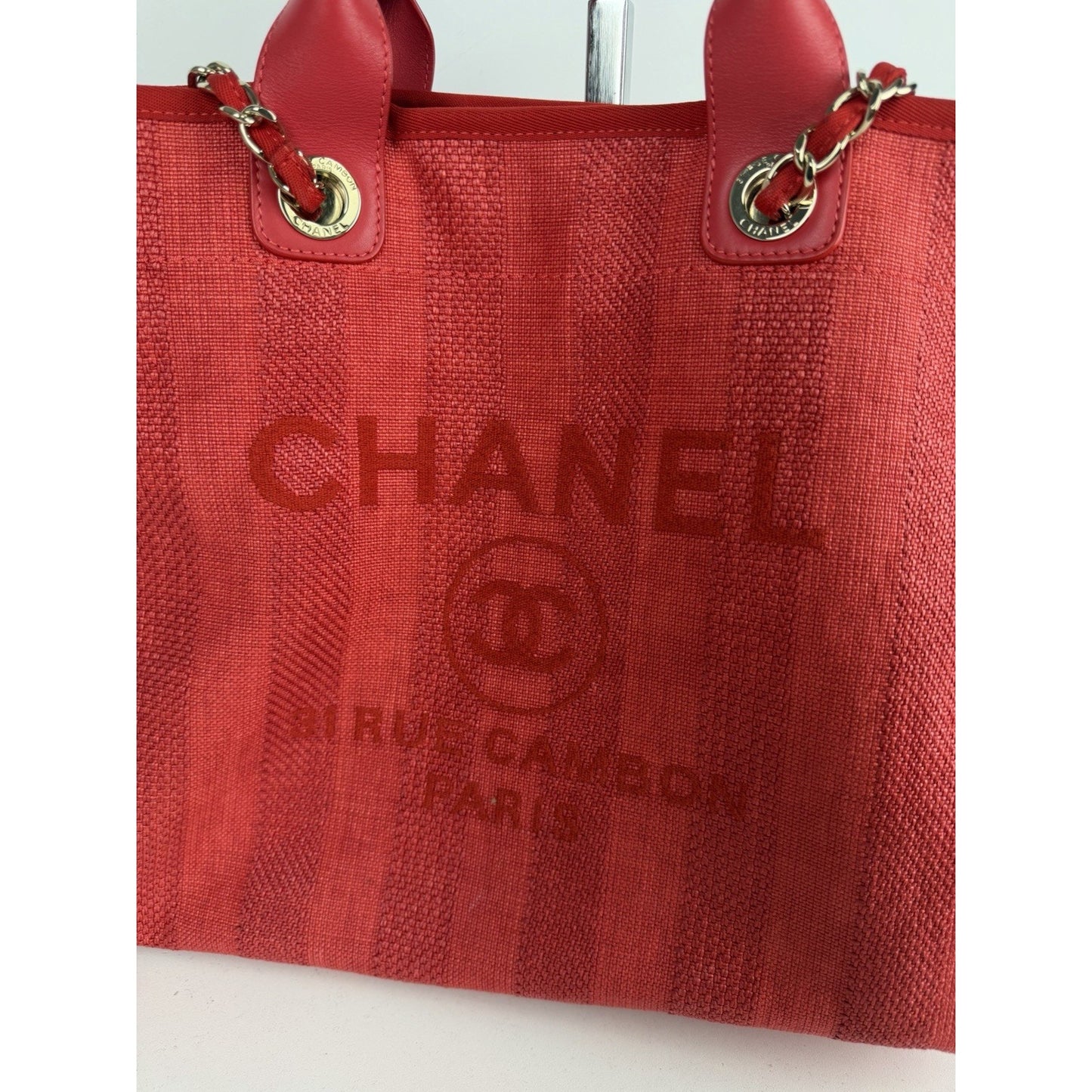 Chanel Deauville Tote Bag Medium Red Canvas with Champagne-Tone Hardware 2019 C6
