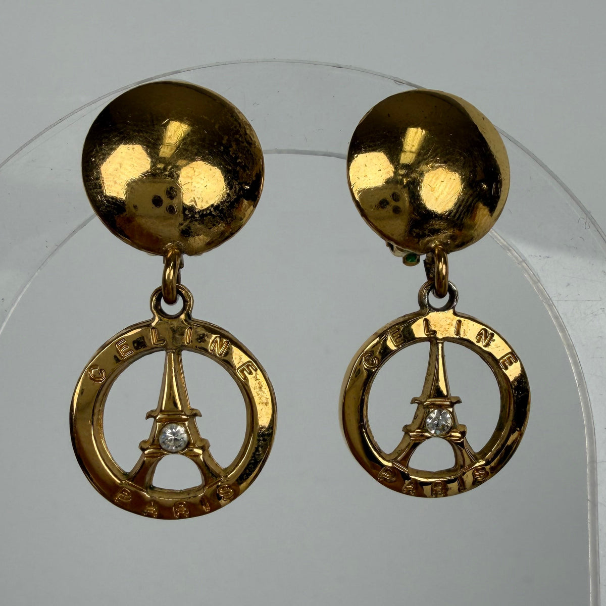 Celine Eiffel Tower Dangle Earrings in Gold-Tone Vintage K3