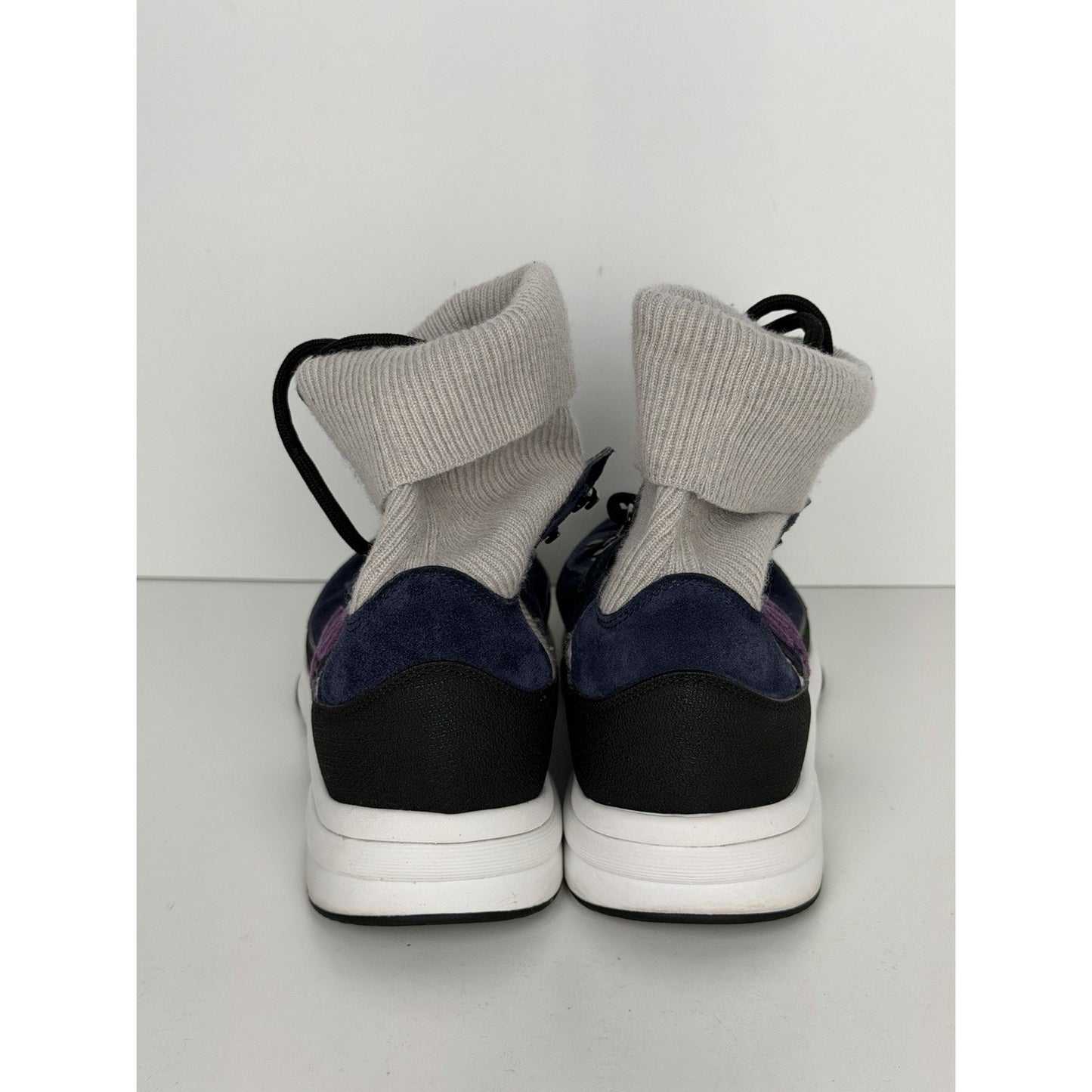 Chanel Suede Calfskin Knit Sock CC Sneakers in Blue and Grey 38EU (7.5-8US)