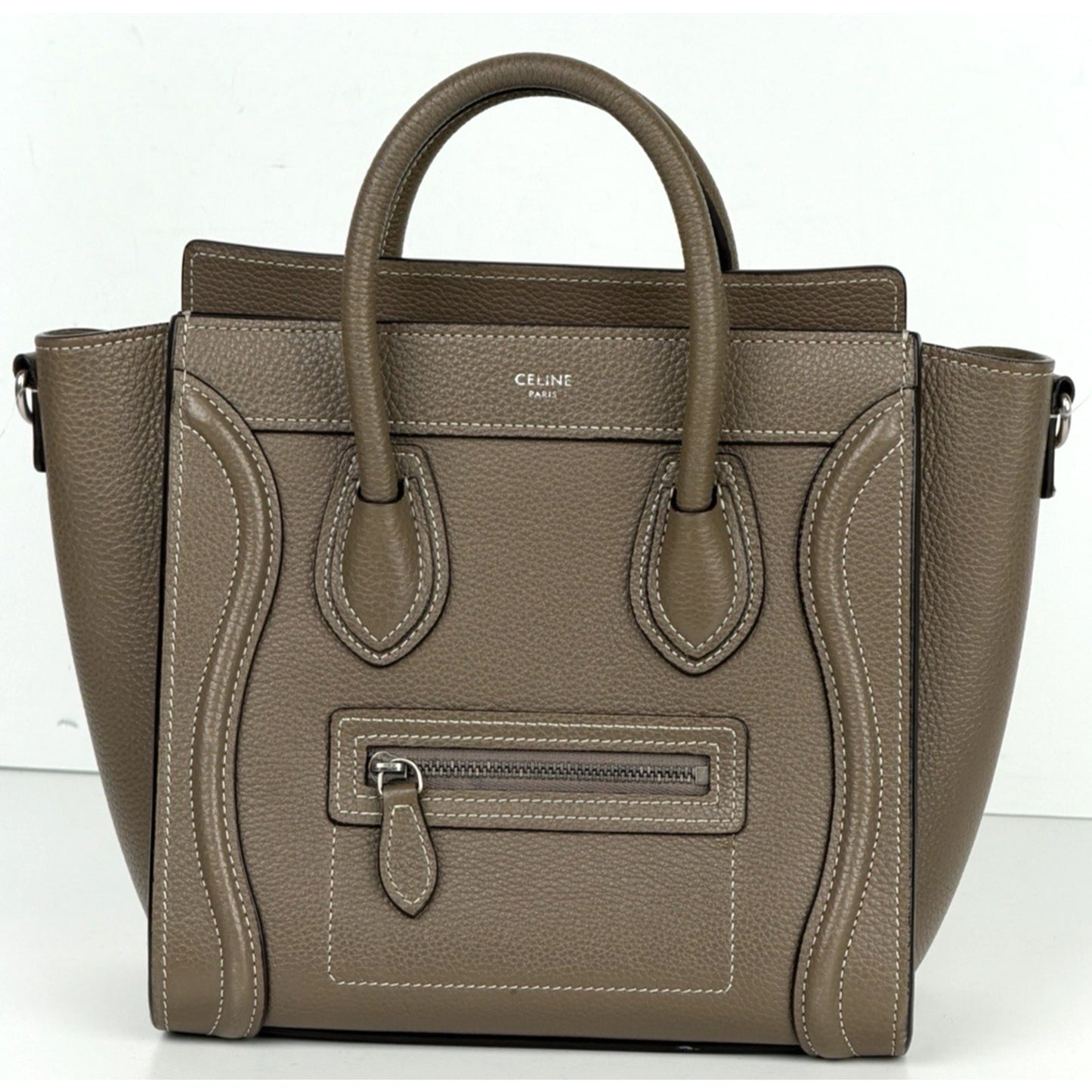 Celine Luggage Nano Bag in "Souris" Taupe Shade Drummed Calfskin Leather S05
