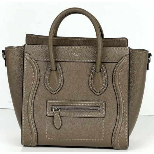 Celine Luggage Nano Bag in "Souris" Taupe Shade Drummed Calfskin Leather S05